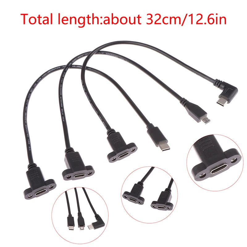 Micro-USB 3.1 Stecker auf Typ-C USB 3.1 Buchse Verlängerungskabel 17mm mit Schrauben für Panelmontage 0,3m Image