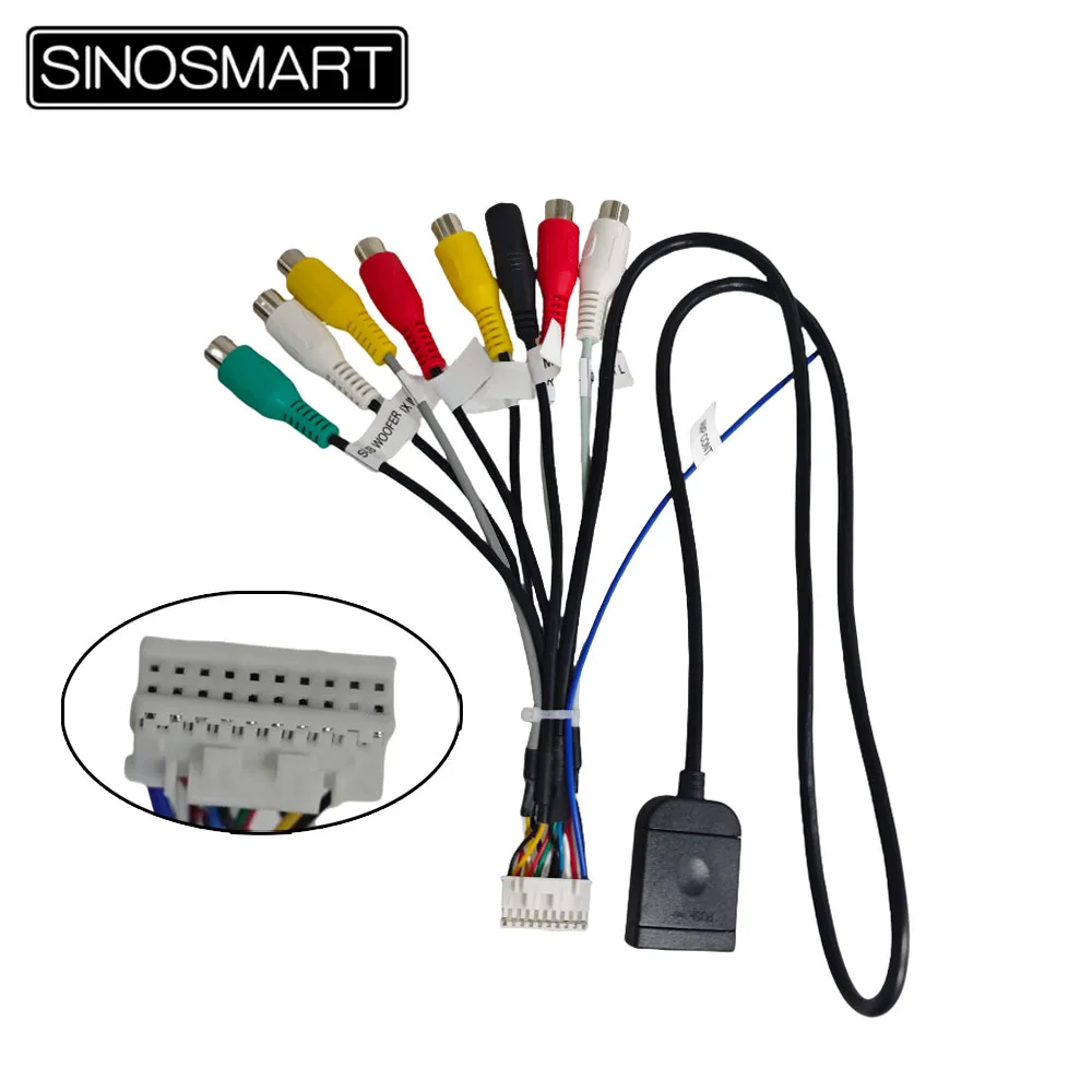 Universeller 20-poliger RCA-Kabelbaum für Android-Autoradio | AUX-Adapter / Subwoofer AMP-Ausgang / Lüfterstecker / 4G SIM-Kartensteckplatz | Plug-an Image