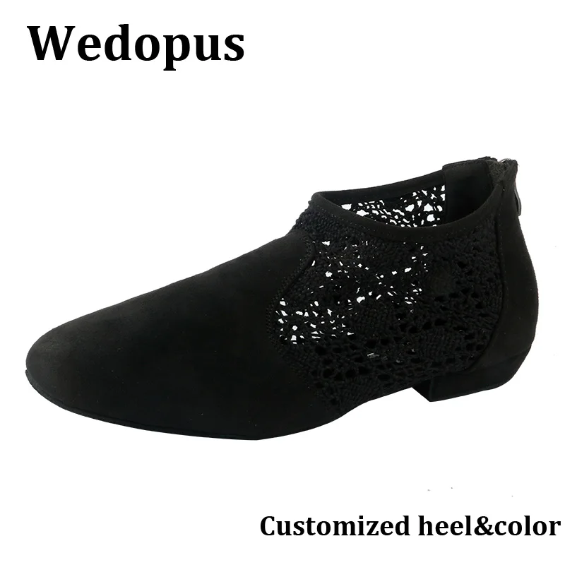 Wedopus Maßgeschneiderte Tanz-Stiefeletten, Schuhe, schwarze Wildledersohle, Stiefel, Linie, Tanzschuhe, 1,5 cm Absatz