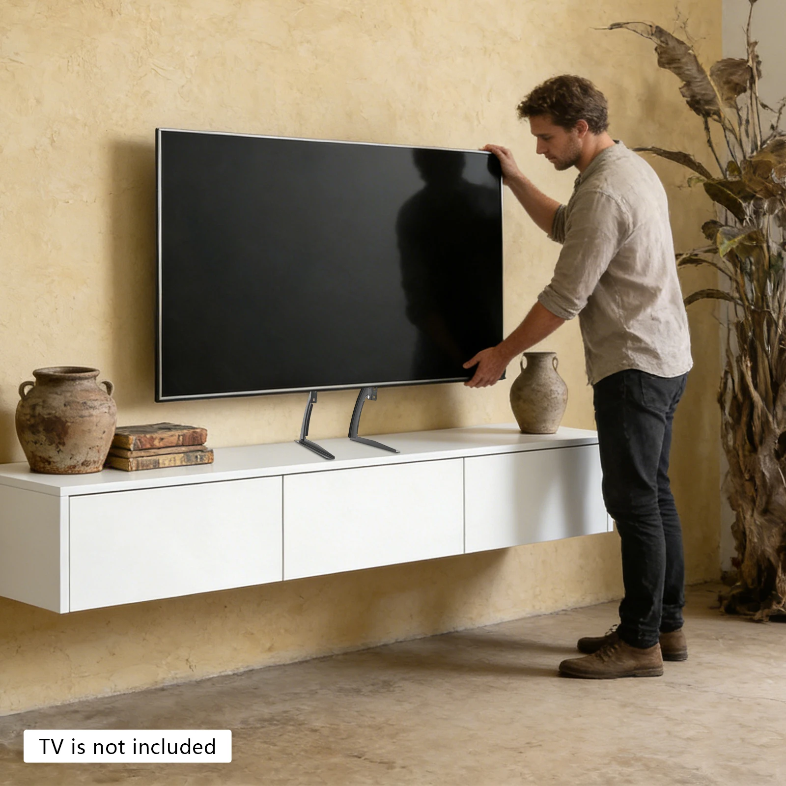 Support TV LCD, support TV universel pour téléviseurs à écran plat de 32 à 70 pouces, support de montage TV robuste avec réglage en hauteur, acier durable