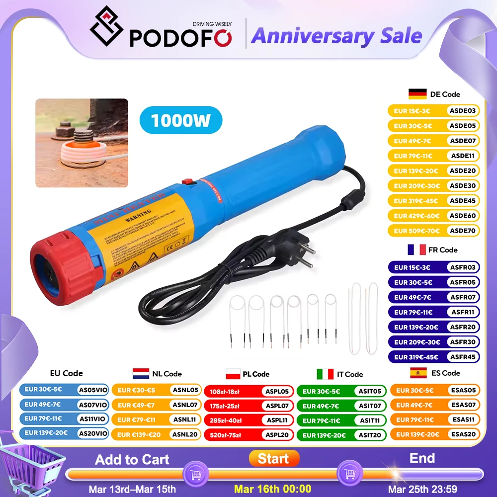 Podofo Handheld 1100 W magnetisches Induktionsheizungswerkzeug mit 8 Spulen, magnetisches Induktionsheizungsset, flammenlose Autoheizung, Autoreparatur Image