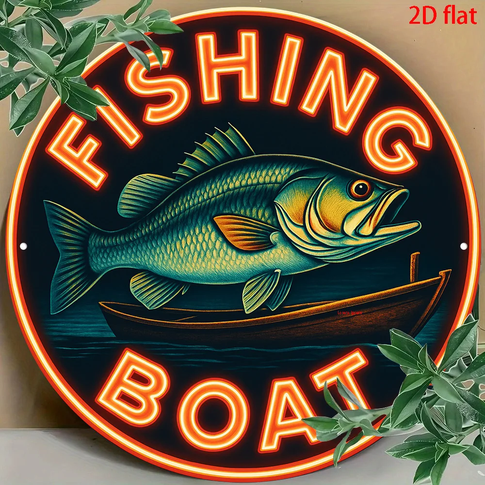 2D-Flachfigur, 2D-Flachobjekt, „Vintage Fishing Boat“ Aluminiumschild (7,87" x 7,87" / 20cm x 20cm) Runde Plakette zur Dekoration, geeignet für Image