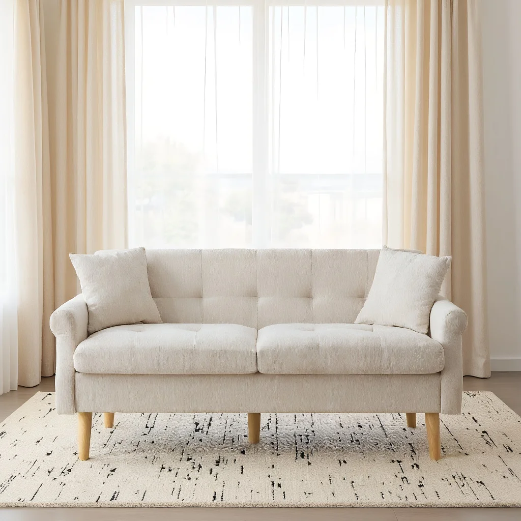 KOMHTOM Sofa 2-Sitzer, 2-Sitzer-Sofa mit 2 Kissen, kleine Stoffcouch, Küchensofa mit Armlehne, Mini-Sofa, gepolsterte Couch