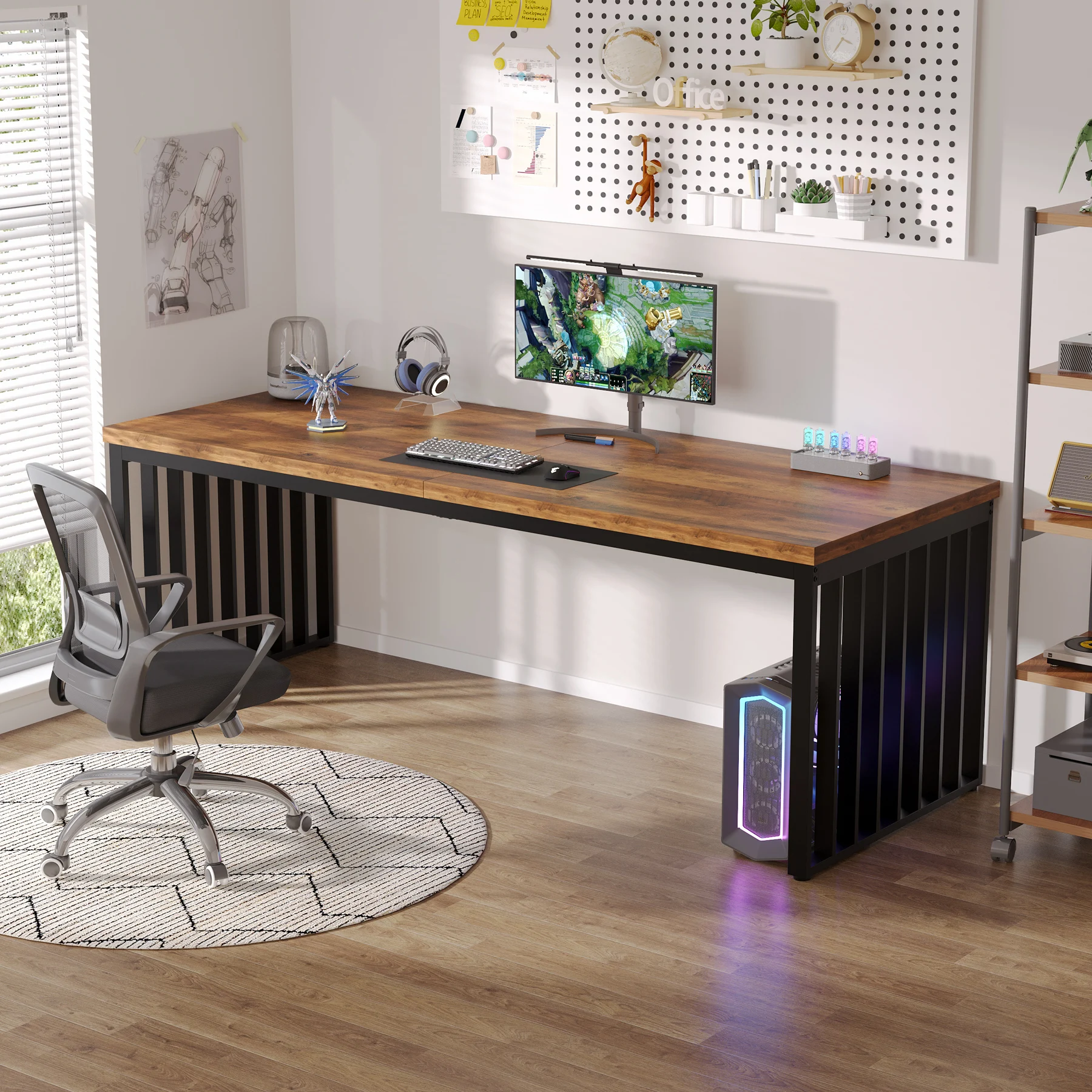 Tribesigns Schreibtisch für 2 Personen mit Metallrahmen, 180 cm Doppelschreibtisch für zwei Personen, industrieller langer Computerschreibtisch für 2 Personen Image