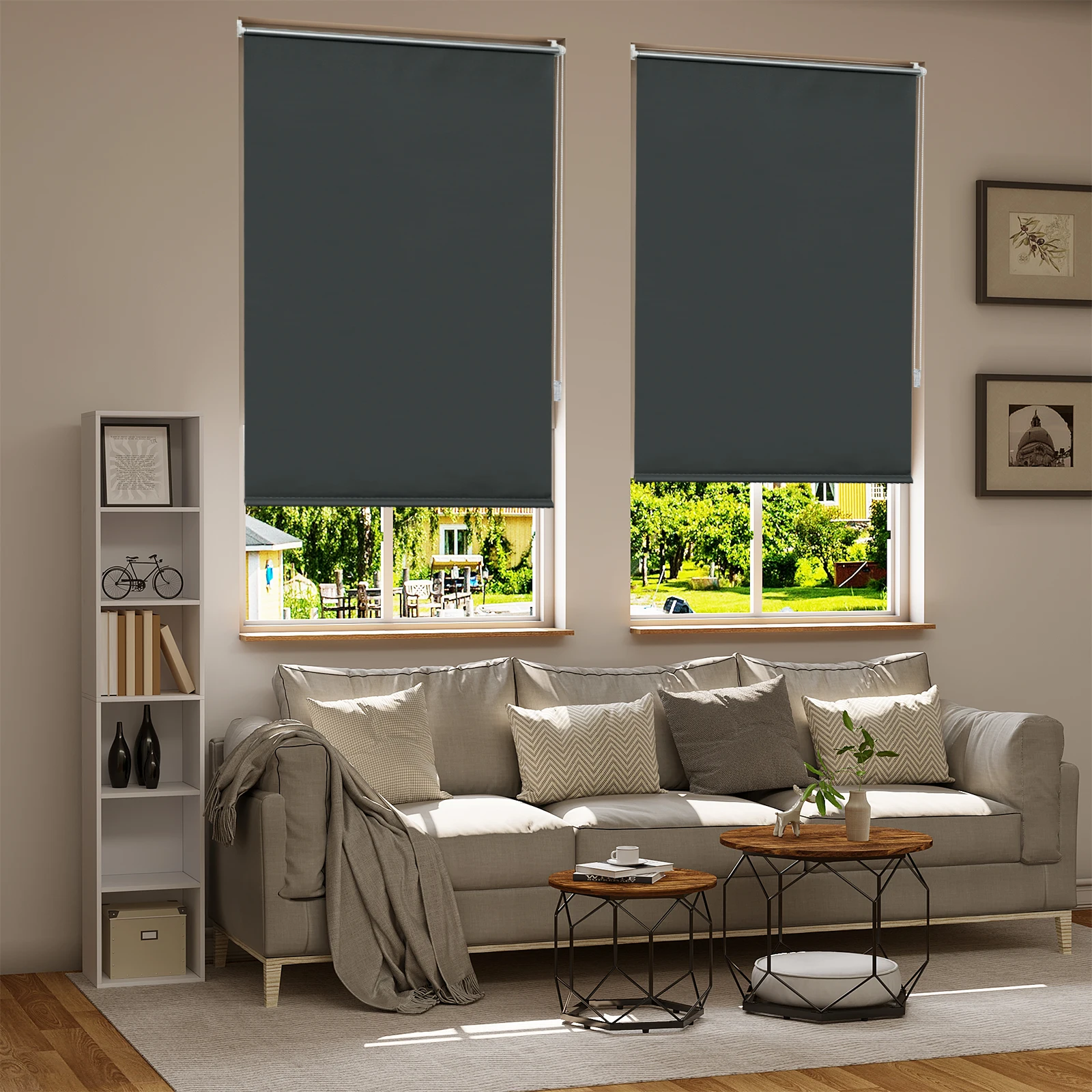 Verdunkelungs-Rollos, Fensterjalousien, ohne Bohren, thermische Klemmung, seitlicher Zug, Sichtschutz, Sonnenschutz für Fenster und Türen