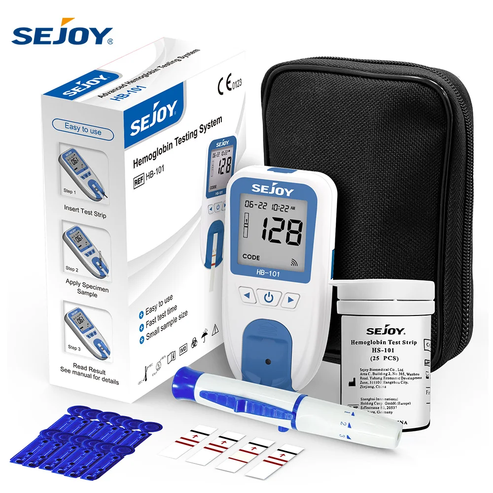 Sejoy Medical Hämoglobin-Messgerät, Anämie-Monitor, Test für HB & HCT, 25 Stück Teststreifen und Nadel, Hämoglobin-Testmonitor Image