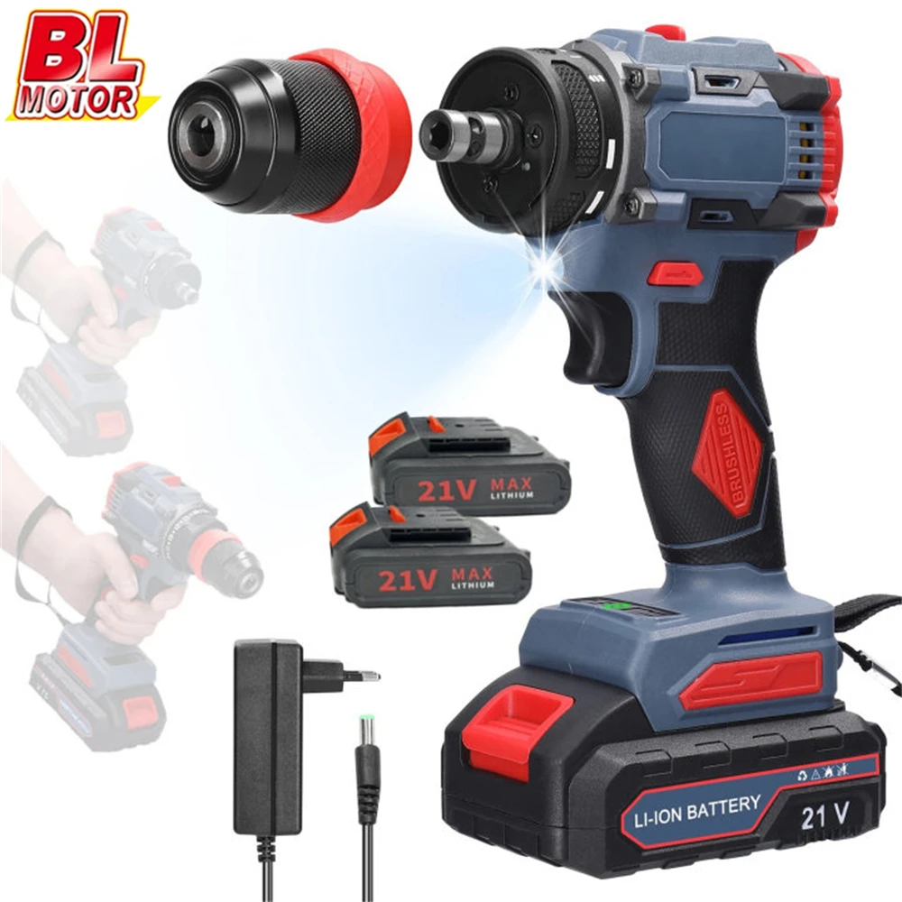 55N.M Bürstenlosen Bohrmaschine Schraubendreher Handheld Akku-Schlagbohrmaschine Holzbearbeitung DIY Power Tool Mit 2PCS Batterie Image