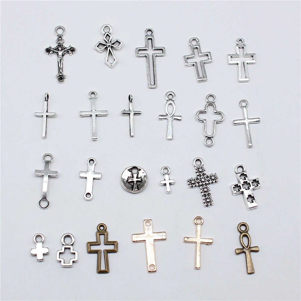 40 Stück tibetische Bronze Silber Farbe Anhänger antike Schmuckherstellung DIY handgemachte Handwerk kleine Kreuz Charms für Schmuckherstellung Image