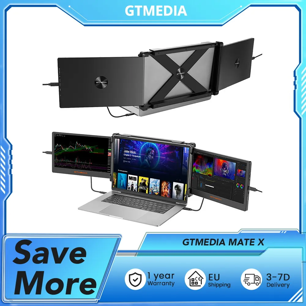 GTMEDIA MATE X Tragbarer Dual-Screen-Monitor, Laptop-Bildschirm-Extender für 13–15 Zoll Laptop, 11,6 Zoll IPS-Bildschirm, 60 Hz Bildwiederholfrequenz Image