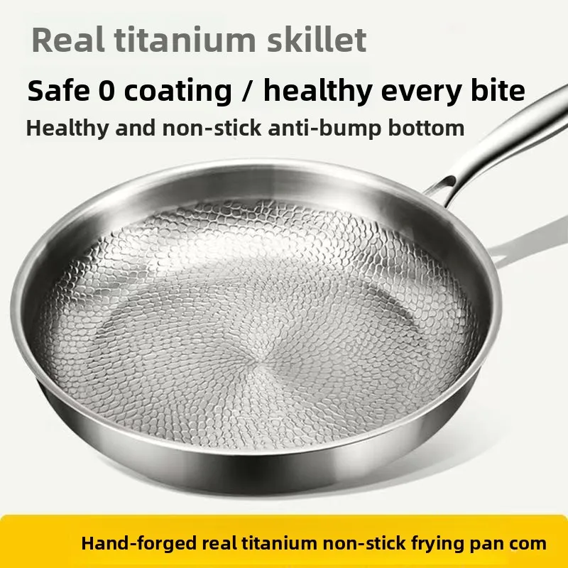 26/28 cm deutsche Bratpfanne aus reinem Titan, 26/28 cm, antihaftbeschichtet, unbeschichtet, Fischschuppen-Hammermuster, Kochgeschirr aus Titanlegierung Image