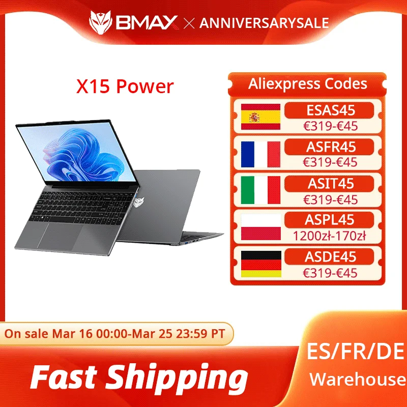 BMAX X15 Power 15,6 Zoll 16 GB RAM 512 GB SSD Intel Core i3-8109U CPU Windows 11 Notebook 1920*1080 HDMI WLAN USB Laptop Bluetooth Image