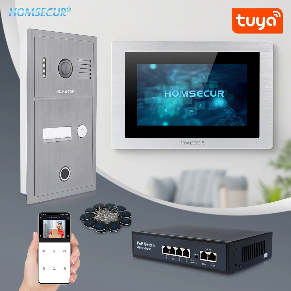 Tuya APP-Steuerung, PoE-betrieben, 7-Zoll-WIFI-Monitor, IP65, Türklingelkamera, Fingerabdruck, RFID-Zugang, Video-Gegensprechanlage, Schnappschussaufzeichnung Image