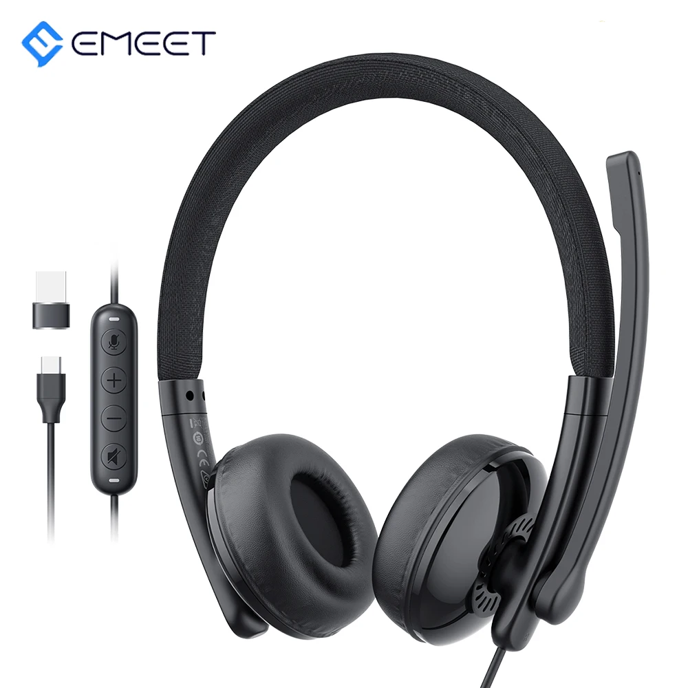 EMEET HS50 Kabelgebundenes Headset mit Mikrofon, Callcenter-USB-Kopfhörer, ENC-Geräuschunterdrückung, Bürokabel-Kopfhörer für Telefon/PC, Computer