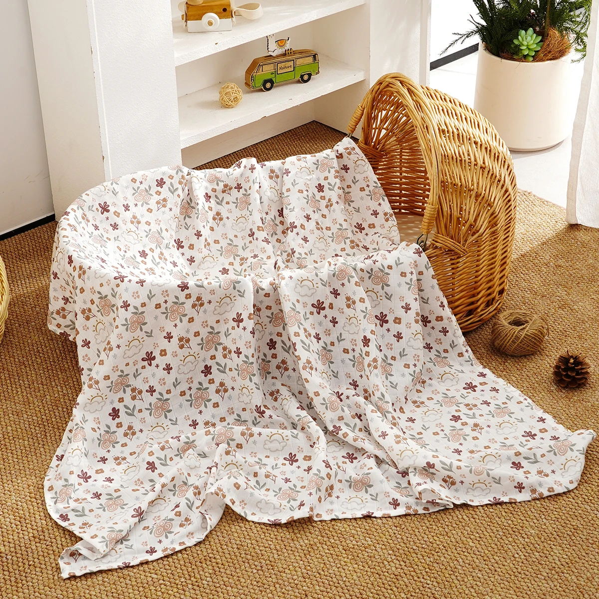 Happyflute 1-teilige Babydecke für Neugeborene, Baumwoll-Musselin, Wickelbettwäsche, Kinderwagen-Abdeckung, Decke für Neugeborene, Mutter und Kinder Image