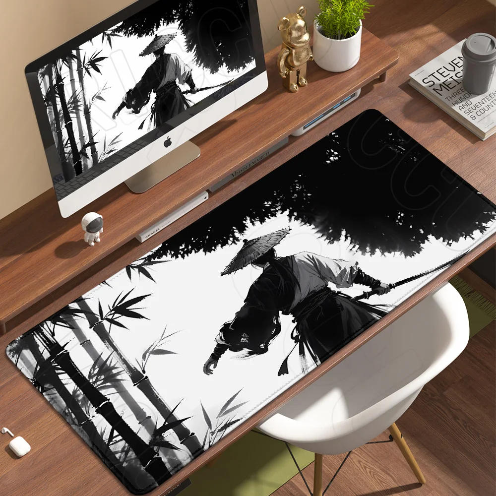 Samurai Warrior Ink Wash Style Mauspad, Gamer-Computer-Tastatur-Tischmatte, schwarzes Mauspad, Company Gaming Laptop-Schreibtischzubehör Image