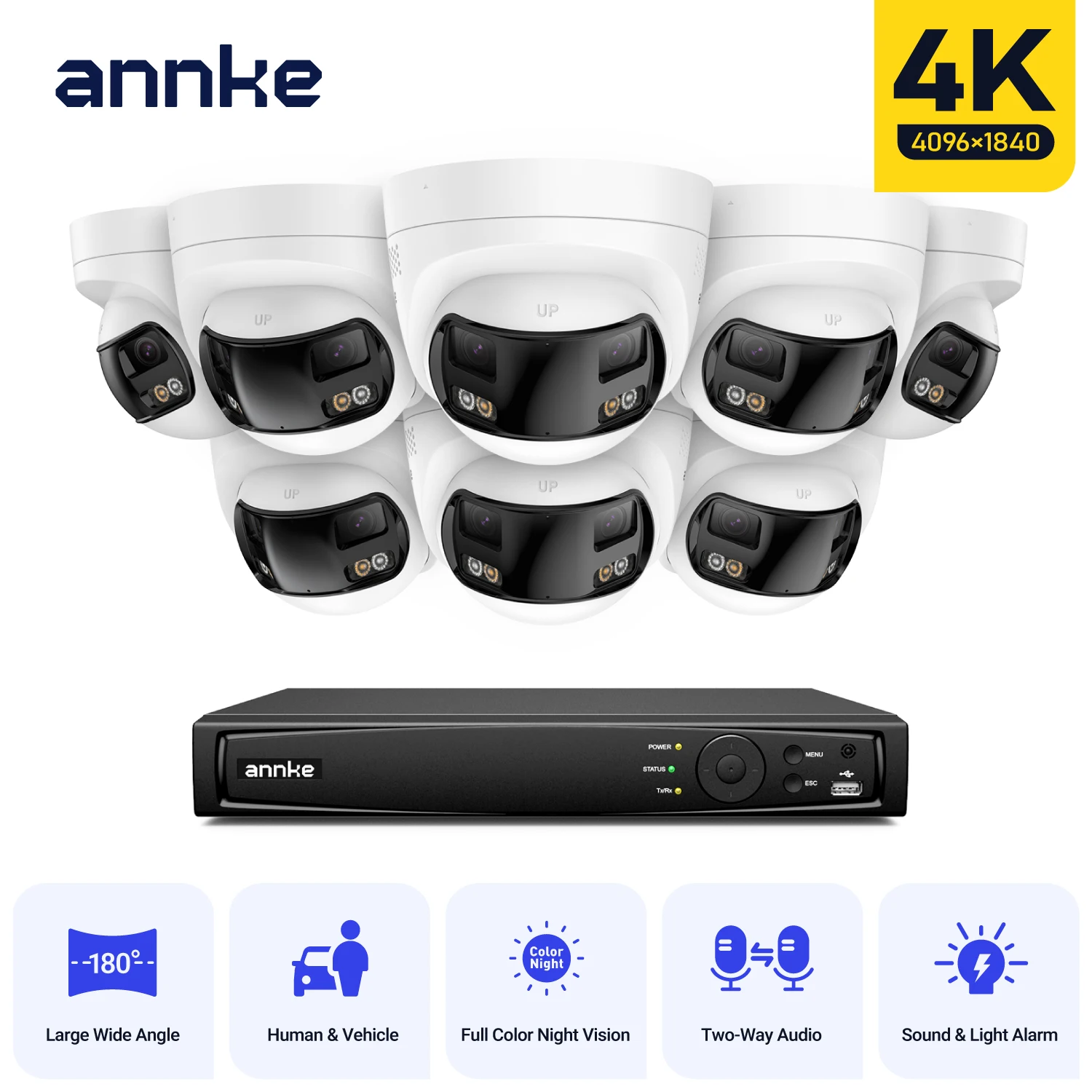 ANNKE Sicherheitskamerasystem 4k 8 MP 180 Panorama Dual Lens 8CH NVR CCTV-Kamerasystem Nachtsicht 8 MP Überwachungskamera im Freien Image