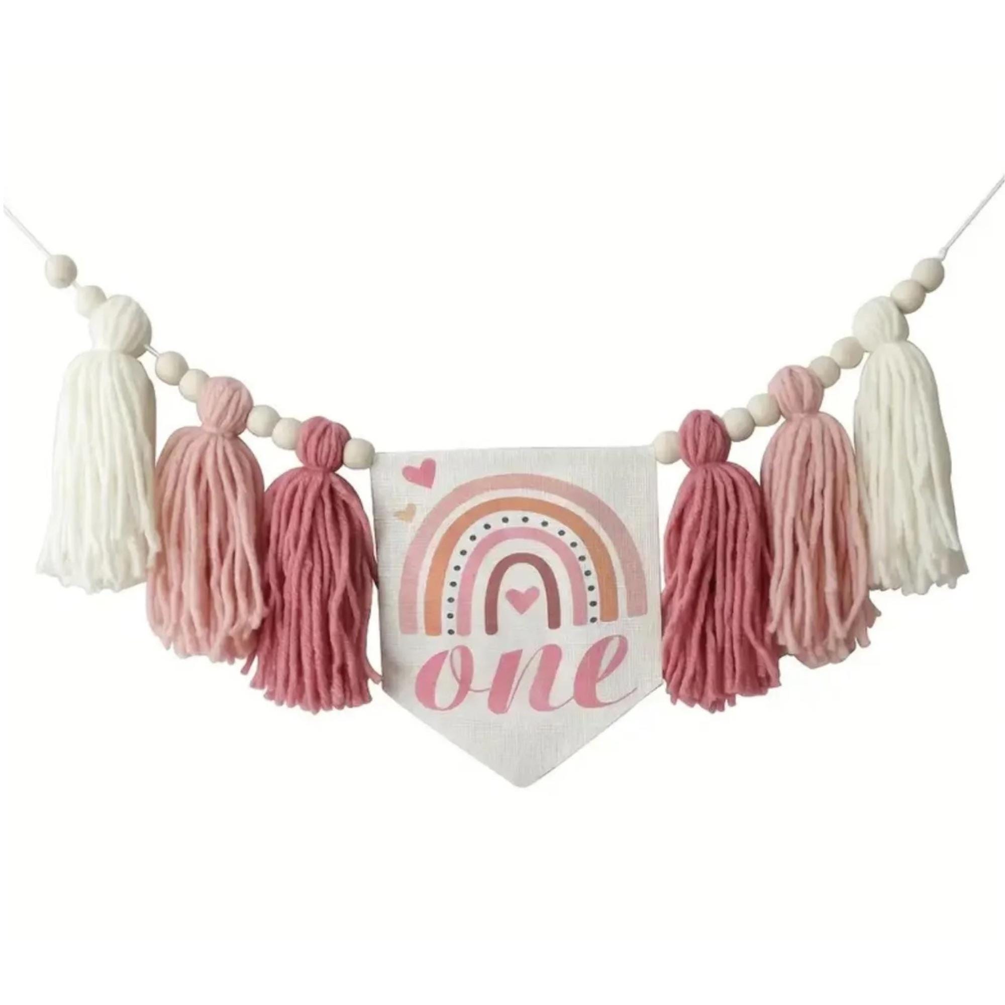 Striscione rosa Boho Rainbow per seggiolone, striscione per il primo compleanno, sfondo per foto di compleanno, uno striscione, striscione per il prim