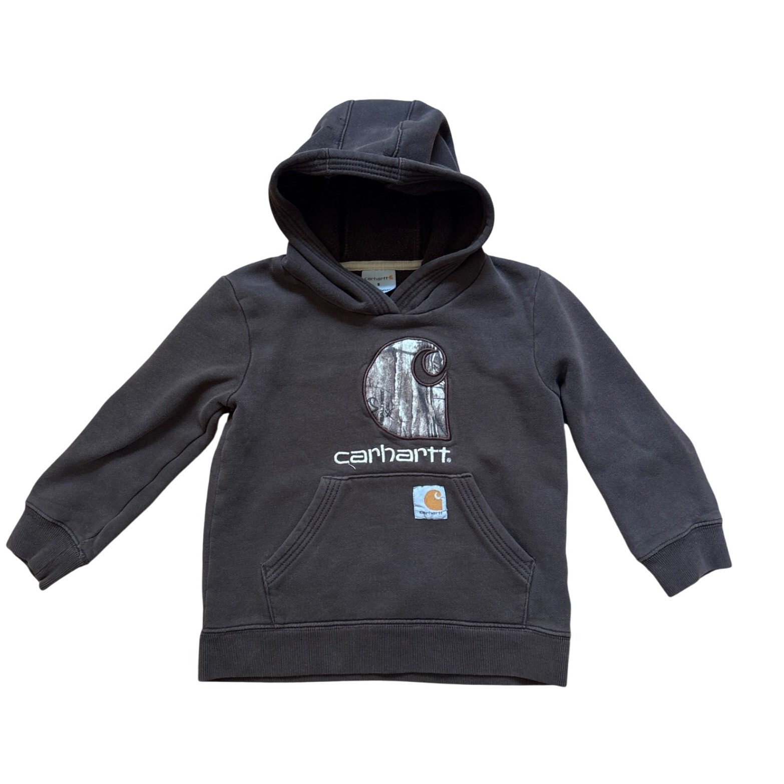 Carhartt Shirts & Tops | Carhartt Hoodie Kids Brown Good Realtree Camo Logo Pullover Fleece Size 5 | Color: Brown | Size: 5g
