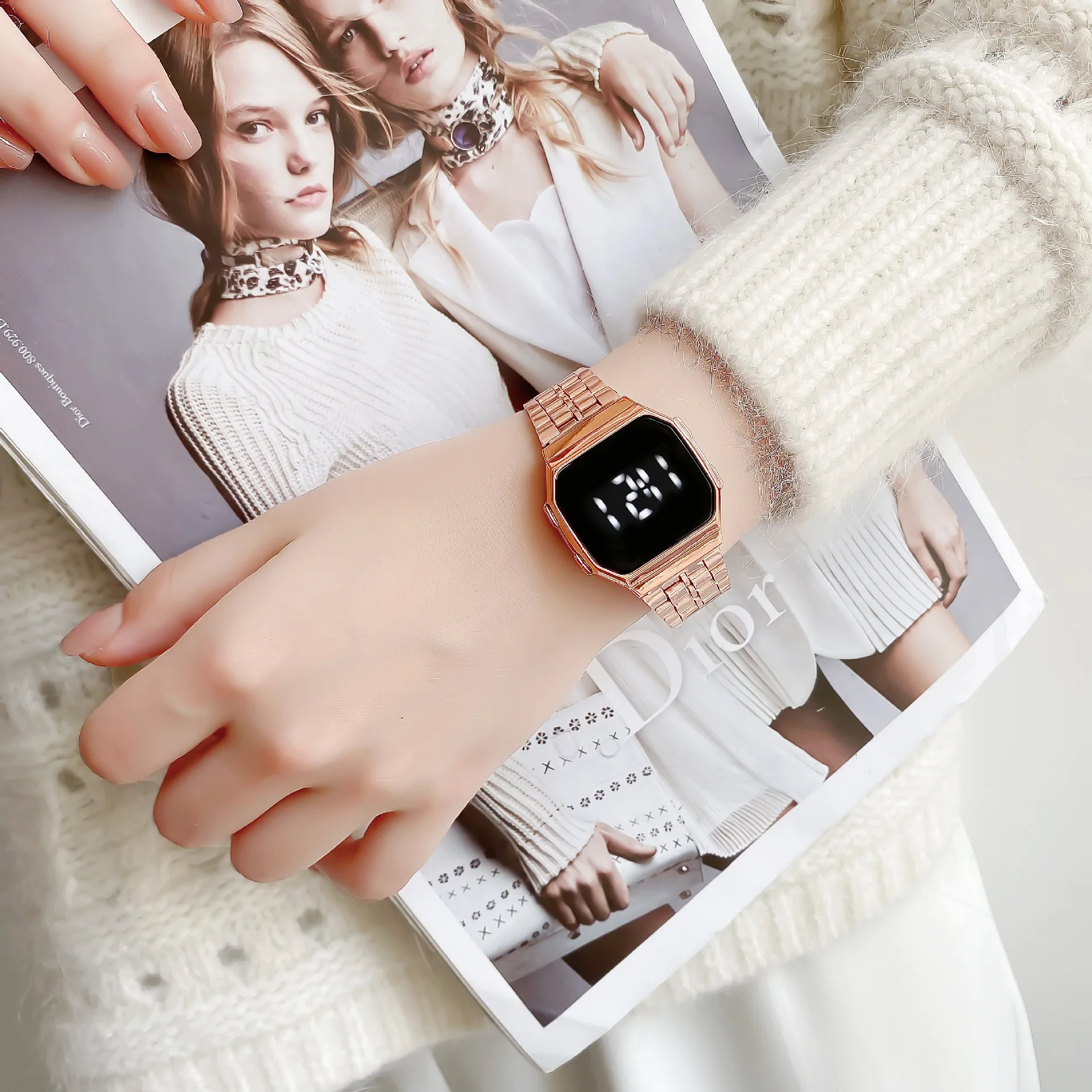 UTHAI L54 nuovo orologio da uomo quadrato Vintage Business orologio elettrico moda donna LED orologio cinturino in acciaio sottile coppia orologi