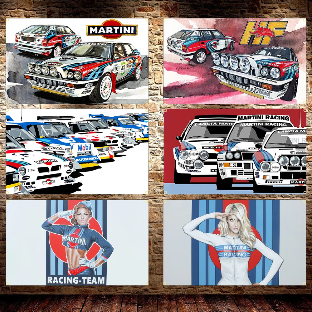 Martinis Rennwagen-Flaggenbanner, Polyester bedruckt, Rennwagen-Poster, 60 x 90 cm, 90 x 150 cm, Dekor für Autoliebhaber, Raumdekoration Image