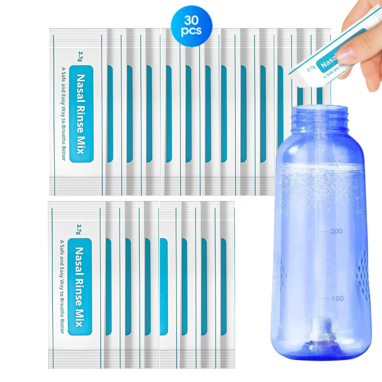 Neti Pot Salzpackungen - 300 Einzeln Verpackte Salzlösungspackungen für Nasenspülung | Neti Pot Nachfüllset | Effektive Nasenspülung Image