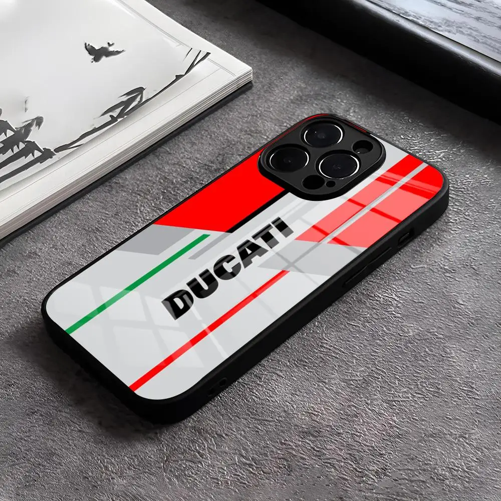 Motorrad Racing D-Ducaties Telefon Fall Gehärtetes Glas Für IPhone 16 Pro 15 Pro Max 14 13 12 11 X XR XS Max 8 7 Plus SE Abdeckung Image