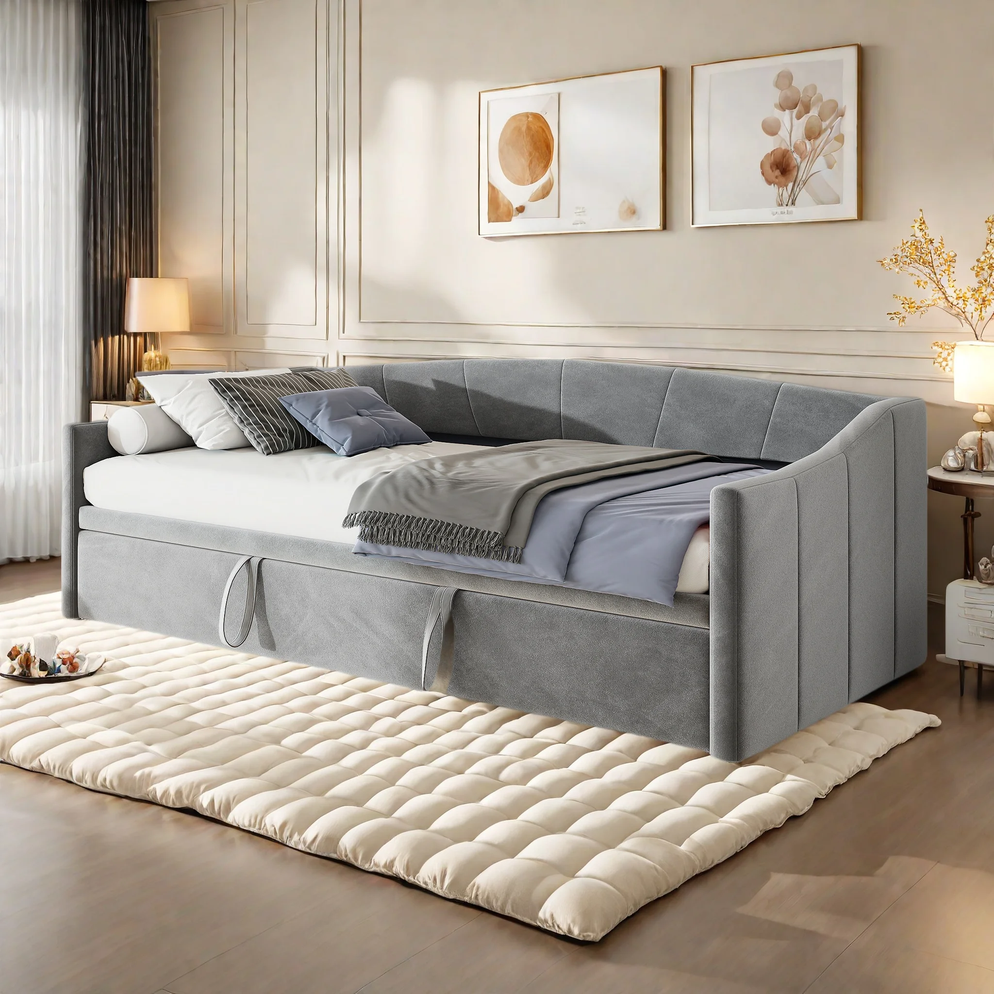 Rosahqnda Schlafsofa 200 cm breit, ausziehbares Schlafsofa mit Sofa, Murphy-Bett 90/180 x 200 cm, gepolstertes Tagesbett ausziehbar Image