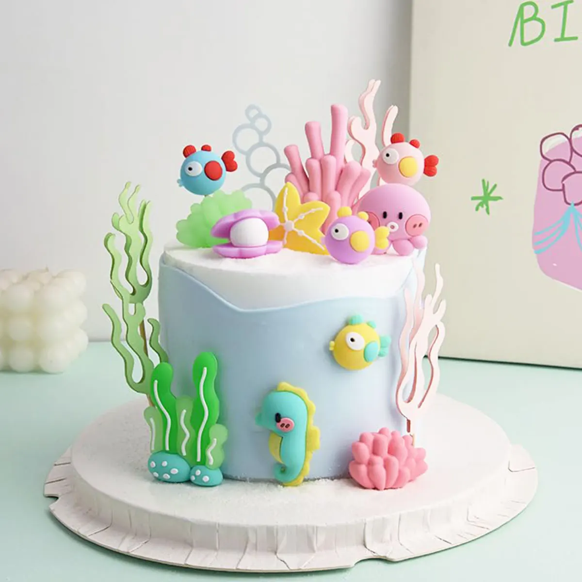 12-teilige Tortendekoration unter dem Meer, Ozean-Kuchenaufsatz, unter dem Meer, Partyzubehör, Oktopus, Seepferdchen, Ozeanleben, Kuchendekoration Image