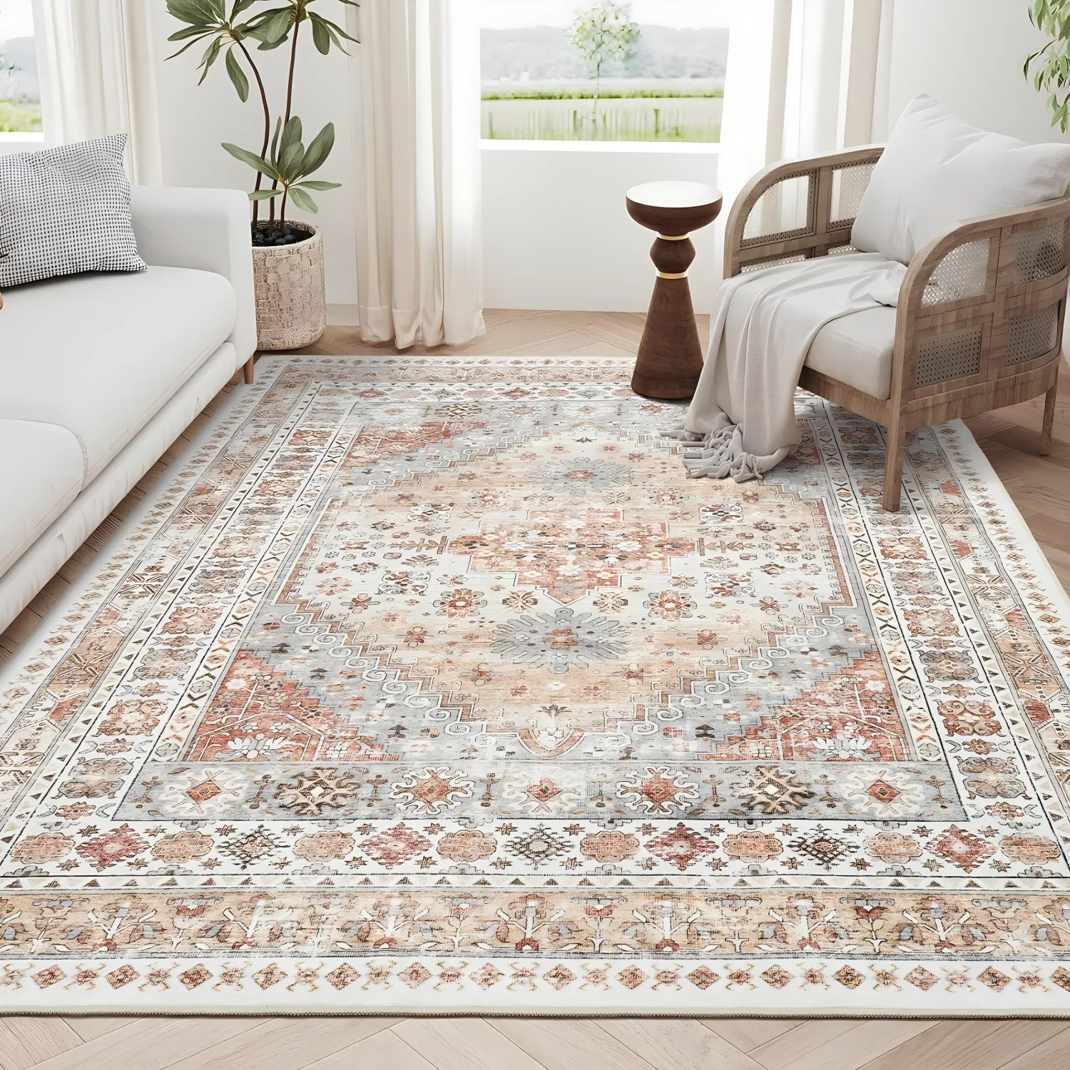 Retro Bohemian Style Carpet Washable Soft Comfortable for Living Room Bedroom Kitchen Dining Room Floor Carpet