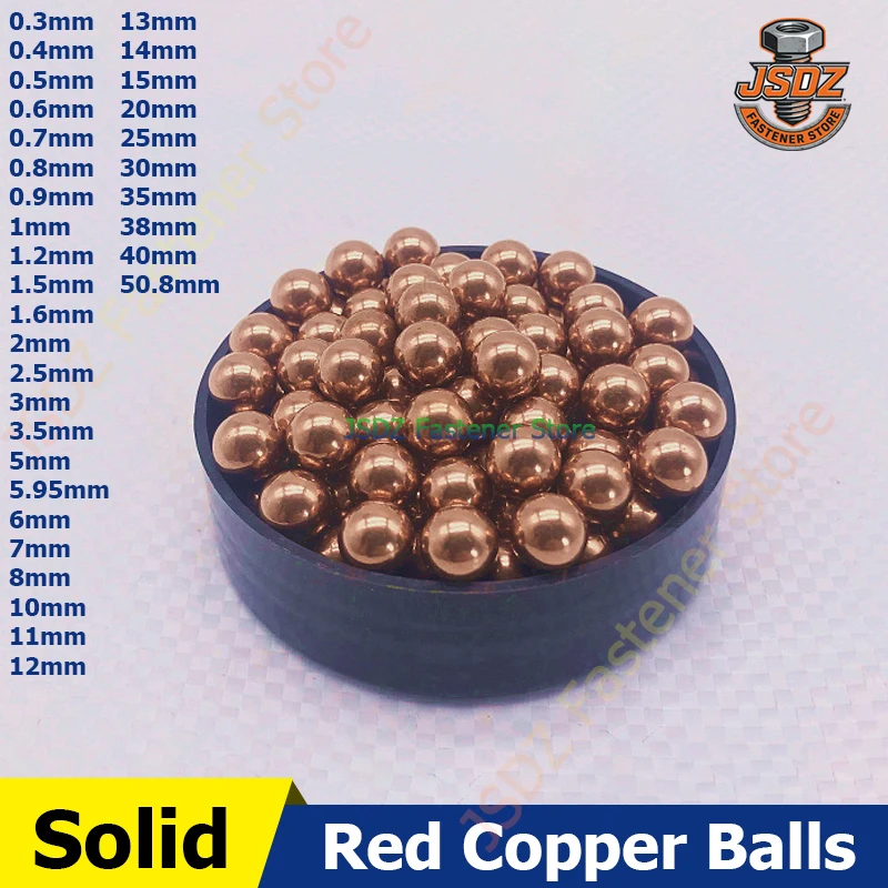 1-10000pcs 0.25-40mm Solid Red Copper Ball Bead Anti-corrosion Pure Purple Copper Ball 0.5/1/1.5/2/3/5.95/6/7/8/9/10/12/15/20