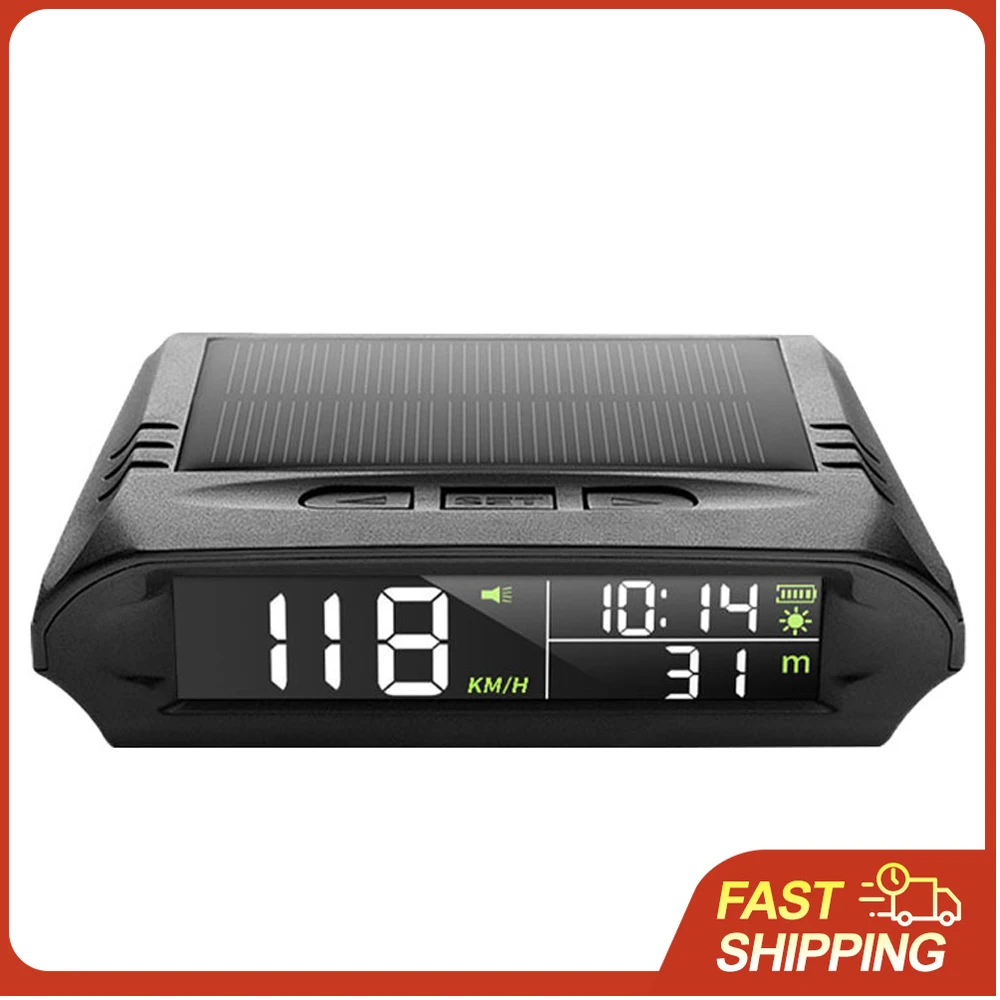 Solar Powered Car HUD Display, Wireless GPS Speedometer with Overspeed & Fatigue Alarm for Safer Driving, USB/Solar Charging