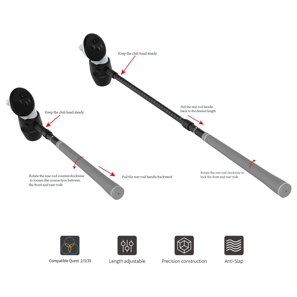 VR-Golfschläger-Aufsatz Rutschfeste Controller-Erweiterungen VR-Golfschlägergriff für Meta Quest 3S/Quest 3/Quest 2 Controller Image