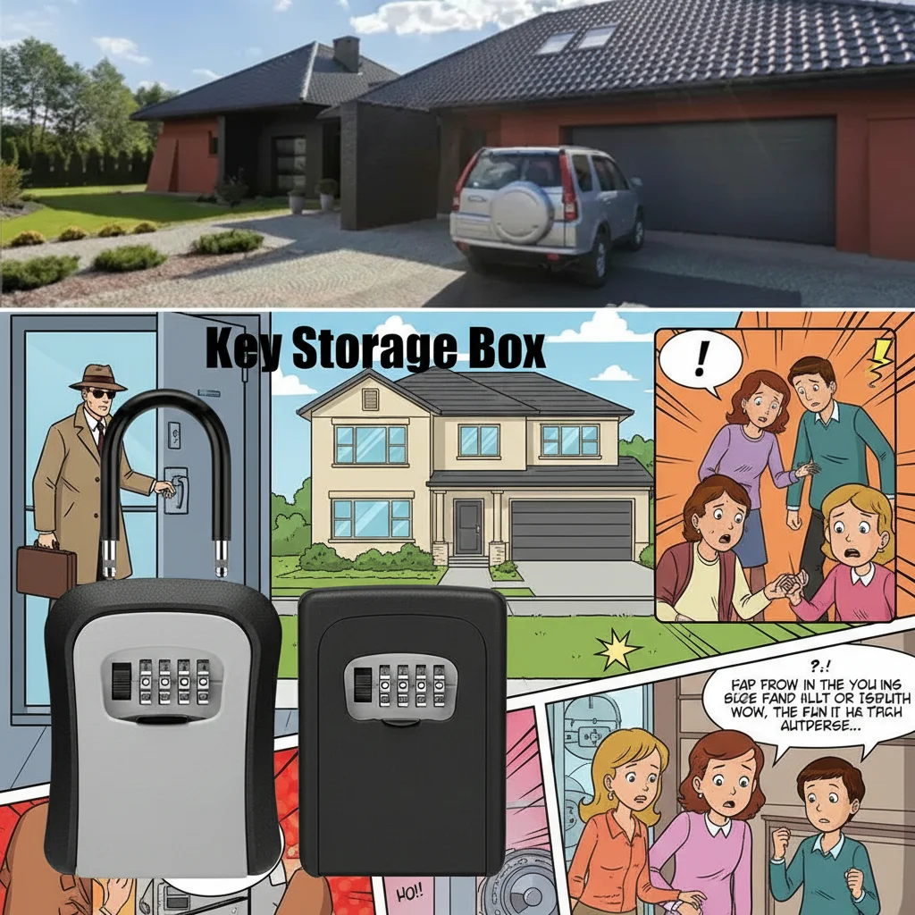 Wandmontierter Wetterfester Schlüsselsafe mit 4-stelliger Zahlenkombination, Sicherheitsbox für Haus und Garage Image