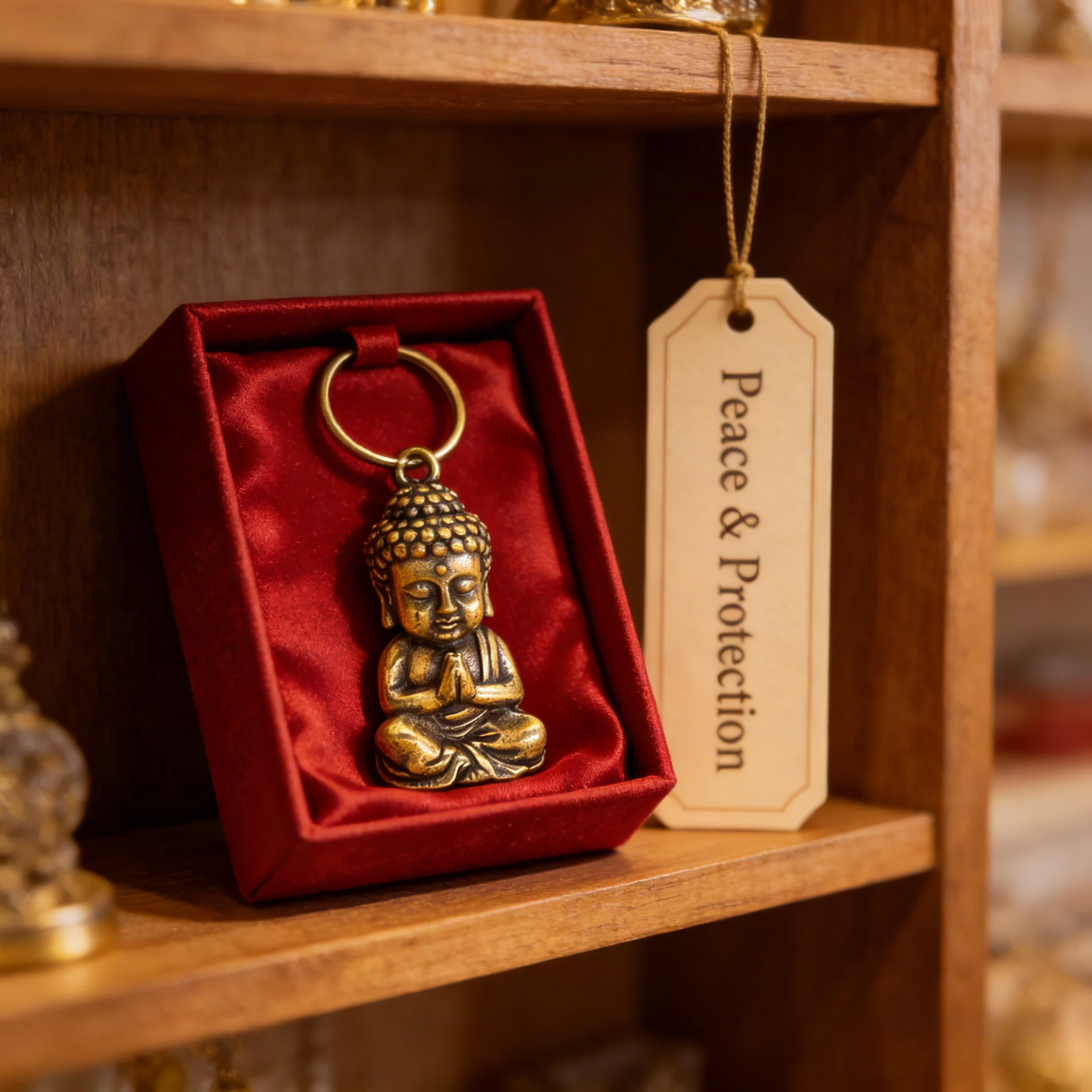 Mini-Messingfigur des Sakyamuni-Buddha: Vintage Handgefertigter Buddha-Anhänger, Zen-Meditations-Ornament, Glücksbringer-Schlüsselanhänger Image