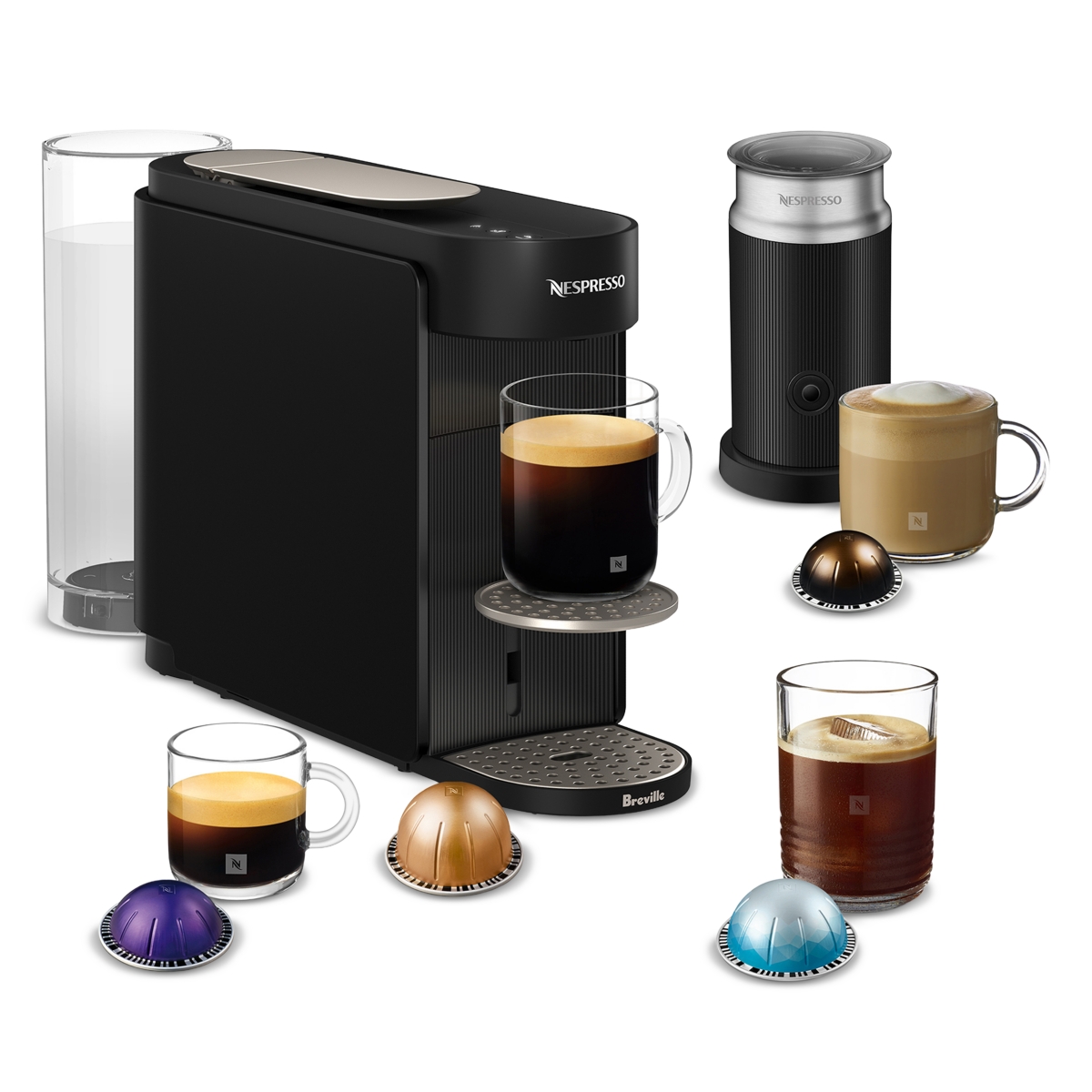 Nespresso Vertuo Up Coffee and Espresso Maker by DeLonghi with Aeroccino Milk Frother - Black