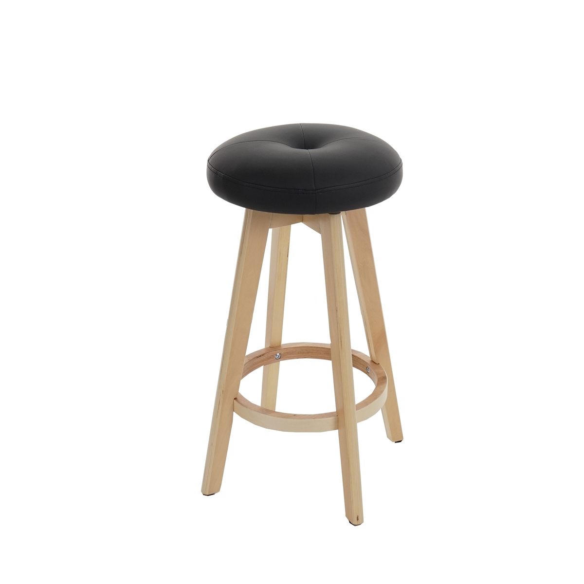 Mendler 2er-Set Barhocker Navan, Barstuhl Tresenhocker, Holz Kunstleder drehbar ~ schwarz, helle Beine Image