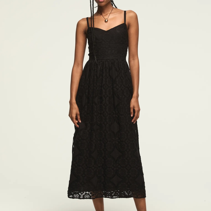 Lucky Brand Drop Waist Ballet Midi Dress - Women's Clothing Dresses Shirt Midi Dress in #001 Black, Size M
