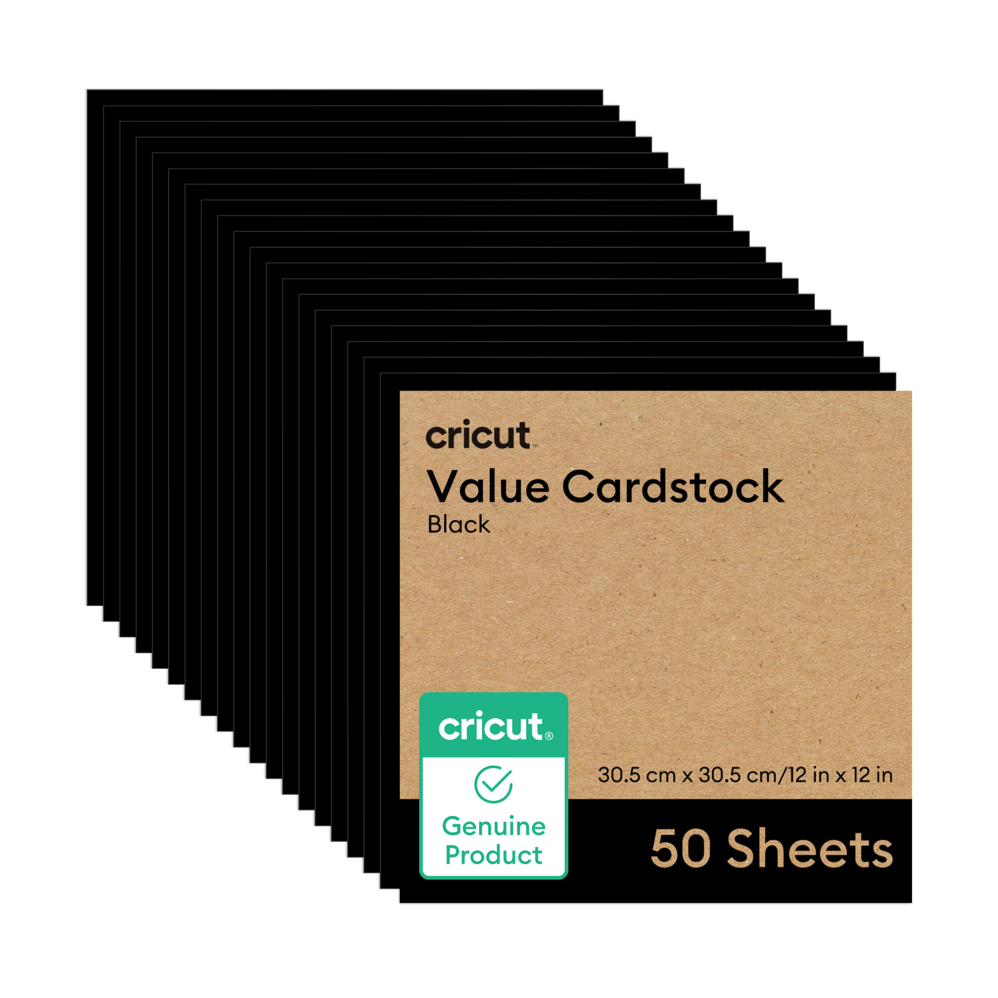 Cricut Value Cardstock | Black | 12 in x 12 in | 50 Count
