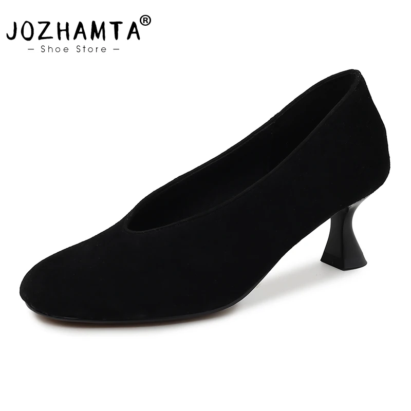 JOZHAMTA Size 33-40 Women Real Leather High Heel Pumps Fashion Office Ladies Dress Shoes Women Sexy Party Footwear