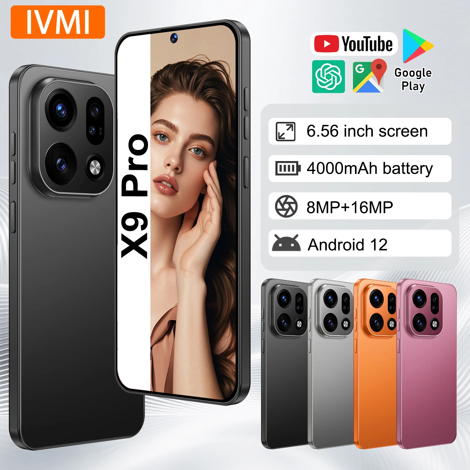 IVMI Global Vision X9 Pro Smartphone Android 4GB RAM 32GB ROM 6.56Inch Phone 720x1612HD 8+16MP 4G Network Dual SIM Mobile Phones