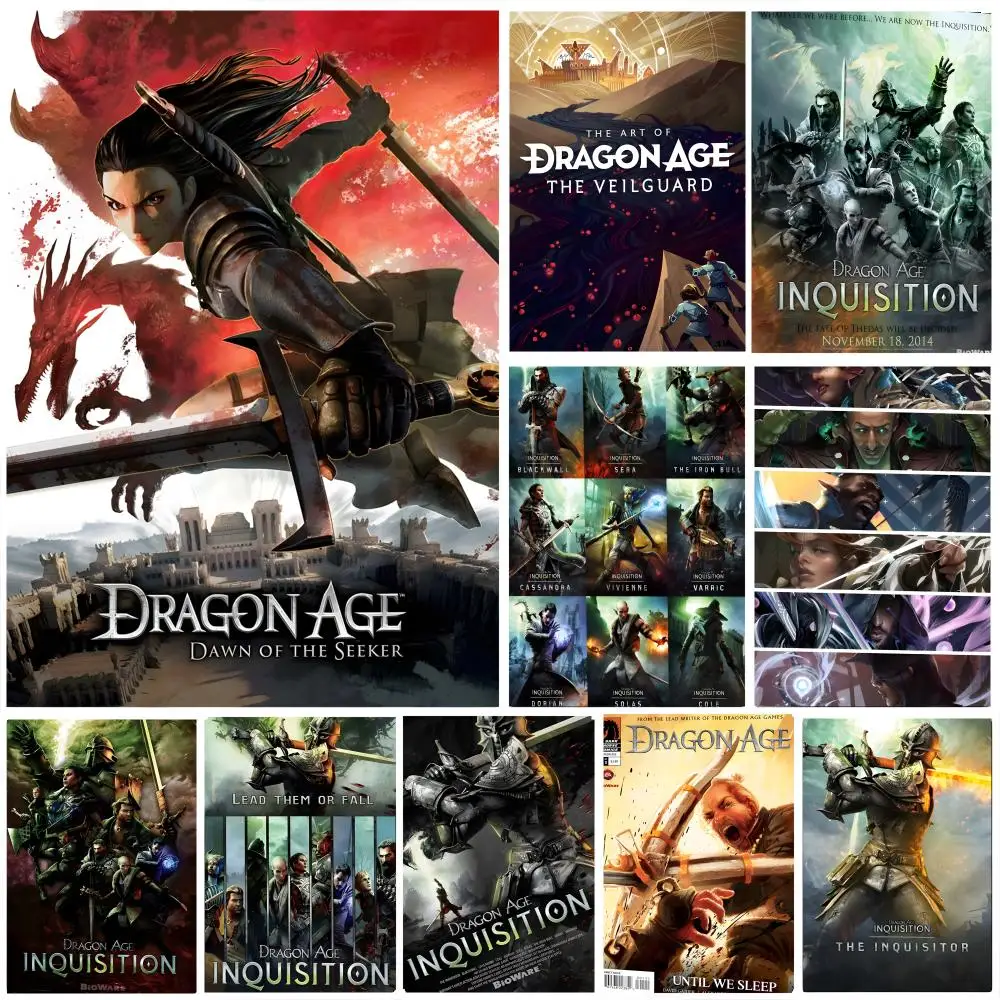 Game D-Dragon Age Inquisition Poster, selbstklebender, wasserfester Kunstdruck, Papieraufkleber, Kaffeehaus, Bar, Zimmer, Wanddekoration Image