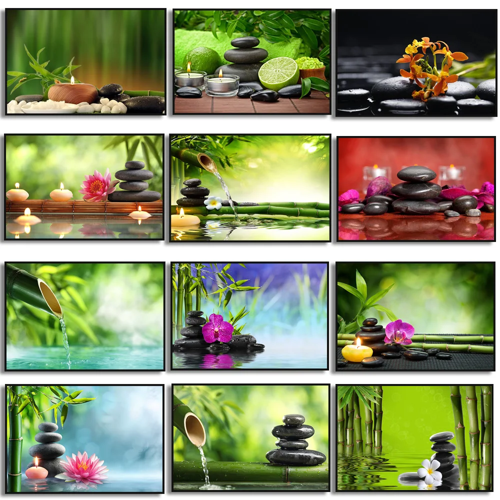 Zen Spa Stillleben Wasser Stein Bambus Leinwand Malerei Wand Kunst Bilder Buddhismus Poster Drucken Wohnzimmer Schlafzimmer Dekor Cuadros