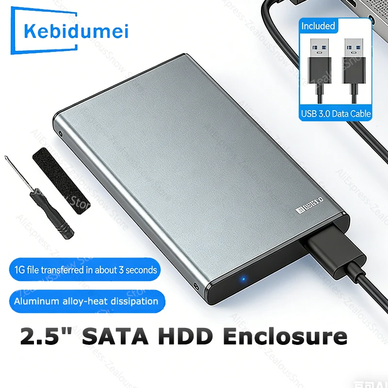 KEBIDUMEI 2,5-Zoll-HDD-Gehäuse, 2,5-Zoll-SSD-SATA-auf-USB-3.0-Adapter, 5 Gbit/s, Aluminiumlegierung, externes Festplattengehäuse für PC Image
