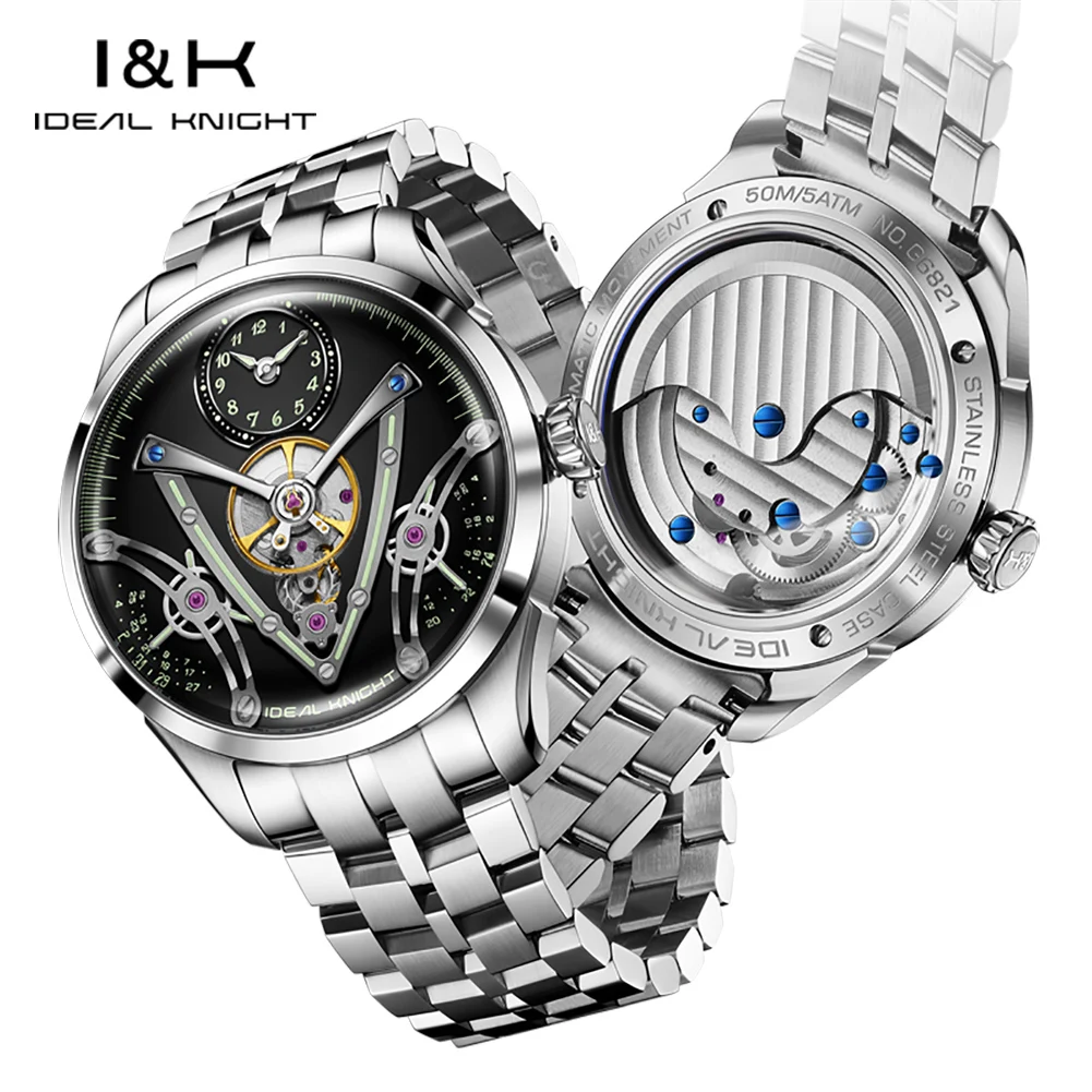 IDEAL KNIGHT 6821 Herrenuhr Skelett Echtes Tourbillon Automatische Mechanische Uhr ﻿ 50M wasserdichte Uhren für Herren Luxusmarke Image