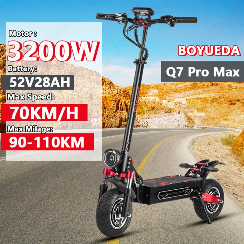 BOYUEDA Q7Pro Max E-Scooter 3200W Doppelmotor 52V28AH Akku NFC-Aktivierung App-Steuerung E-Scooter Geräuscharme Reifen Elektroroller Image