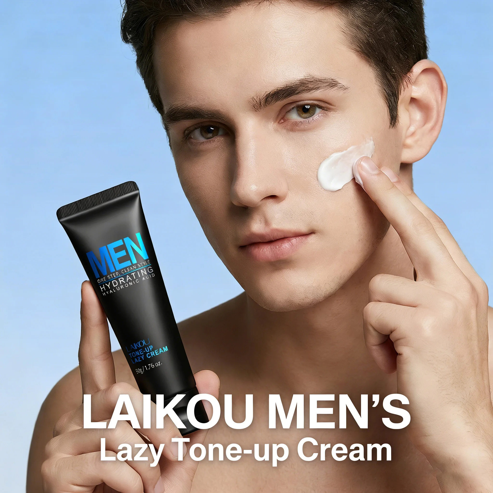 LAIKOU Herren Lazy Tone Up Creme Hyaluronsäure Feuchtigkeitsspendende Aufhellende Gesichtscreme Ölkontrolle Concealer BB Creme für Tägliche Anwendung 50g Image