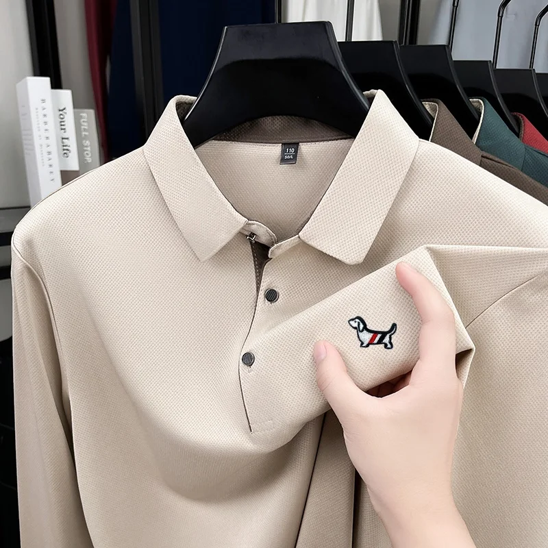 Luxus Marke männer Polo-Shirt Revers Langarm T-Shirt Herbst Neue Ankunft Exquisite Druck Bequeme Casual Vielseitige Menwear Image