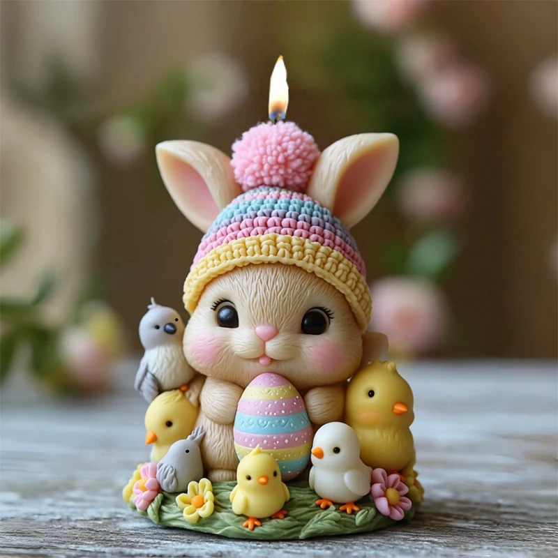 Osterhase Ei Kerzenform 3D Niedliche Hasen-Silikonform DIY Handgemachte Kerze Gips Ornament Image