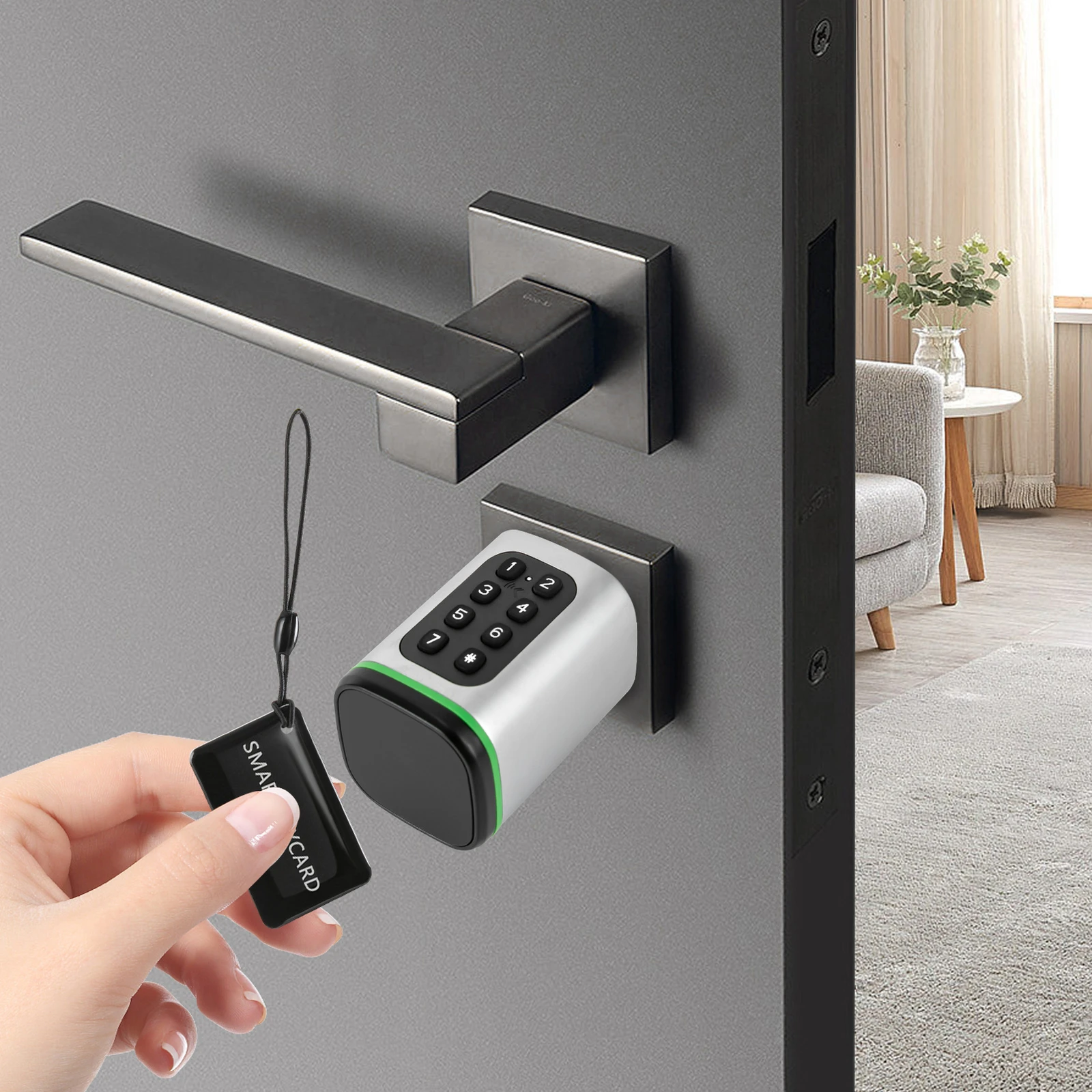 Intelligenter Elektrischer Türschloss-Zylinder mit App-Passwort, Schlüsselkarte und Manuellen Entriegelungsoptionen, Wasserdicht für Heim- und Bürosicherheit Image