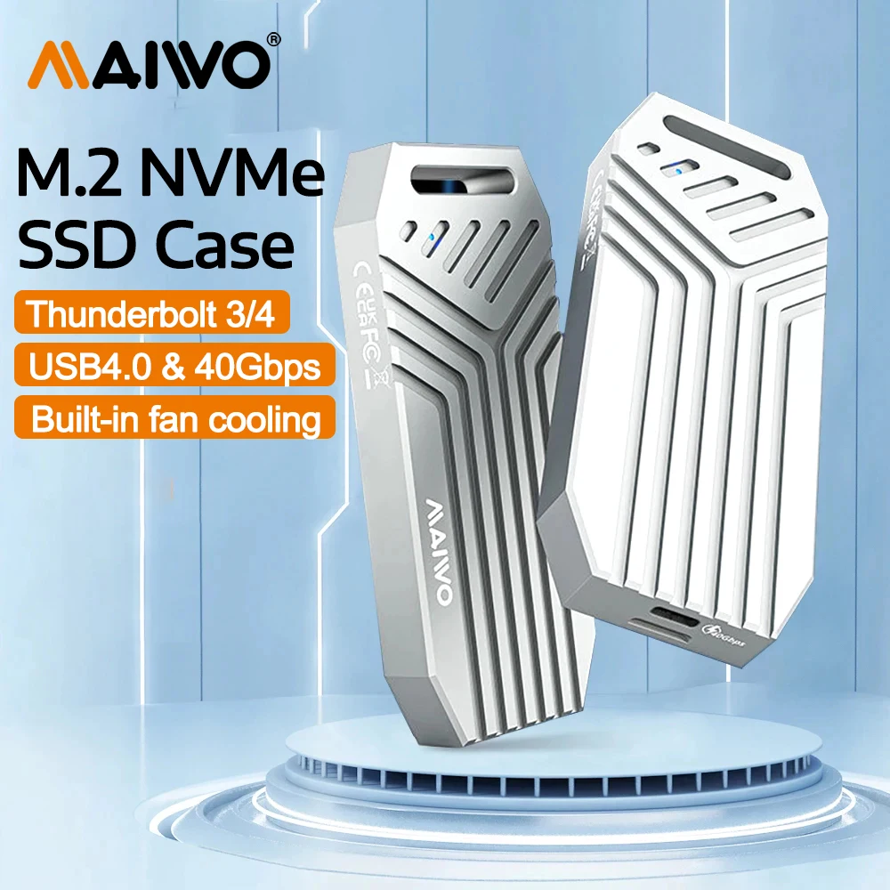 MAIWO USB 4.0 NVMe SSD-Gehäuse 40 Gbit/s M.2 NVMe-Gehäuse für 2280 M-Key, kompatibel mit Thunderbolt 4/3 mit Lüfter aus Aluminium Image